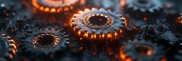 AI generated Abstract technological background of translucent gears in black metal colors photo