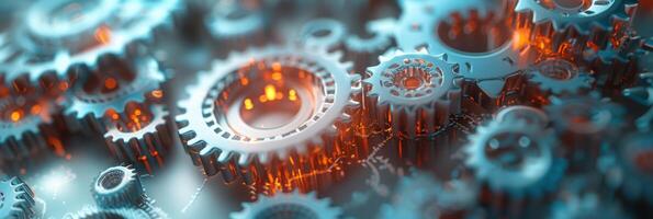 AI generated Abstract technological background of translucent gears in light colors photo