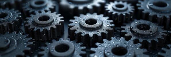 AI generated Abstract technological background of translucent gears in black metal colors photo