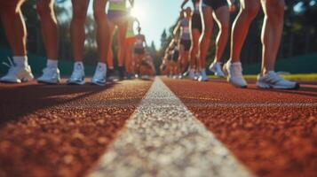 AI generated Athletes runners stand at the stadium getting ready to start photo