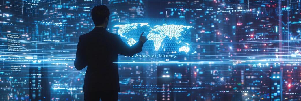 AI generated A businessman analyzes intricate data patterns with the aid of advanced AI algorithms photo