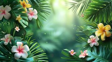 AI generated Beautiful background for advertising with tropical leaves, palm trees photo