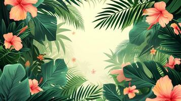 AI generated Beautiful background for advertising with tropical leaves, palm trees photo