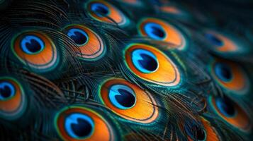 AI generated Beautiful background of peacock feathers photo