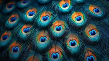 AI generated Beautiful background of peacock feathers photo