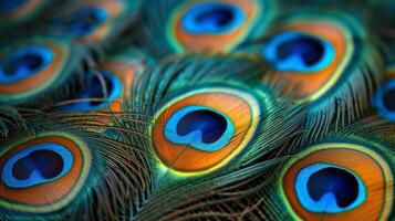 AI generated Beautiful background of peacock feathers photo