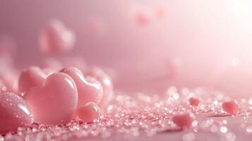 AI generated Beautiful delicate pink background with frame of voluminous 3D hearts and plenty of space for text photo