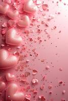 AI generated Beautiful delicate pink background with frame of voluminous 3D hearts and plenty of space for text photo
