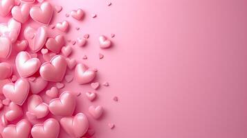AI generated Beautiful delicate pink background with frame of voluminous 3D hearts and plenty of space for text photo