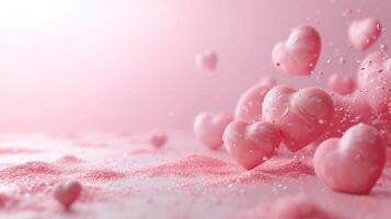 AI generated Beautiful delicate pink background with frame of voluminous 3D hearts and plenty of space for text photo