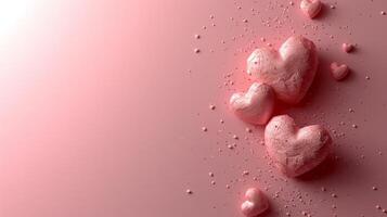 AI generated Beautiful delicate pink background with frame of voluminous 3D hearts and plenty of space for text photo