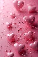 AI generated Beautiful delicate pink background with frame of voluminous 3D hearts and plenty of space for text photo