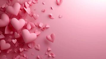 AI generated Beautiful delicate pink background with frame of voluminous 3D hearts and plenty of space for text photo