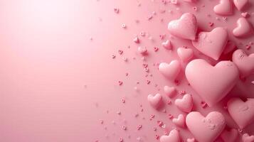 AI generated Beautiful delicate pink background with frame of voluminous 3D hearts and plenty of space for text photo