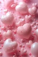AI generated Beautiful delicate pink background with frame of voluminous 3D hearts and plenty of space for text photo
