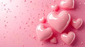 AI generated Beautiful delicate pink background with frame of voluminous 3D hearts and plenty of space for text photo