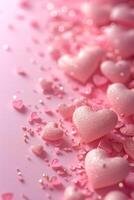 AI generated Beautiful delicate pink background with frame of voluminous 3D hearts and plenty of space for text photo