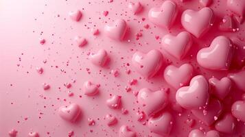 AI generated Beautiful delicate pink background with frame of voluminous 3D hearts and plenty of space for text photo