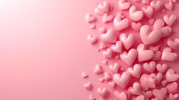 AI generated Beautiful delicate pink background with frame of voluminous 3D hearts and plenty of space for text photo