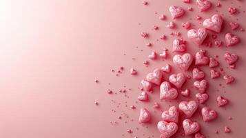 AI generated Beautiful delicate pink background with frame of voluminous 3D hearts and plenty of space for text photo