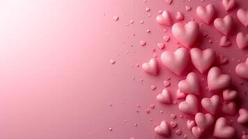AI generated Beautiful delicate pink background with frame of voluminous 3D hearts and plenty of space for text photo