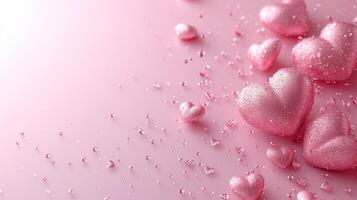 AI generated Beautiful delicate pink background with frame of voluminous 3D hearts and plenty of space for text photo
