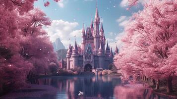 AI generated Beautiful pink princess castle photo