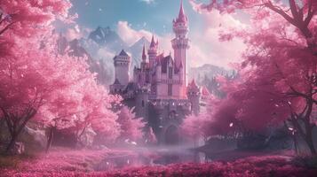 AI generated Beautiful pink princess castle photo