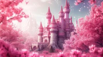 AI generated Beautiful pink princess castle photo