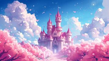 AI generated Beautiful pink princess castle photo