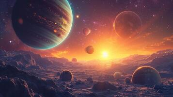 AI generated Beautiful space photography with planets of the solar system photo