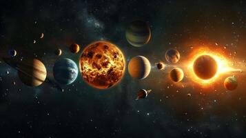 AI generated Beautiful space photography with planets of the solar system photo