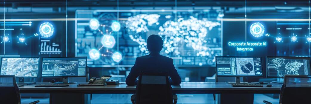 AI generated In a modern office setting, a business leader demonstrates the successful integration of AI into various facets photo