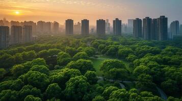 AI generated Photography concept of green spaces and green economy in a large metropolis photo