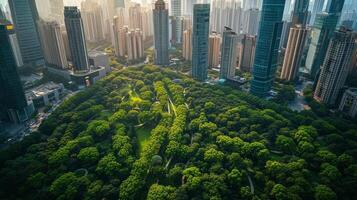 AI generated Photography concept of green spaces and green economy in a large metropolis photo