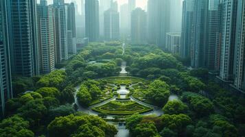 ai generado fotografía concepto de verde espacios y verde economía en un grande metrópoli foto