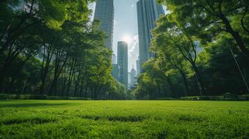 ai generado fotografía concepto de verde espacios y verde economía en un grande metrópoli foto