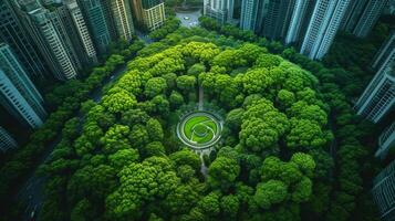 AI generated Photography concept of green spaces and green economy in a large metropolis photo