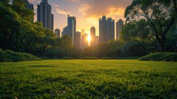 AI generated Photography concept of green spaces and green economy in a large metropolis photo