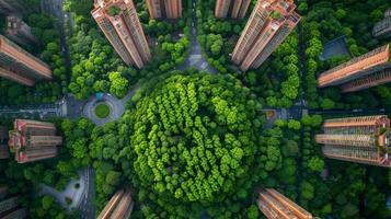 AI generated Photography concept of green spaces and green economy in a large metropolis photo