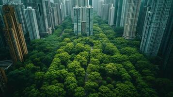 ai generado fotografía concepto de verde espacios y verde economía en un grande metrópoli foto