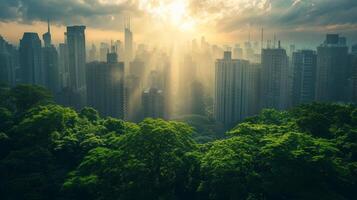 ai generado fotografía concepto de verde espacios y verde economía en un grande metrópoli foto