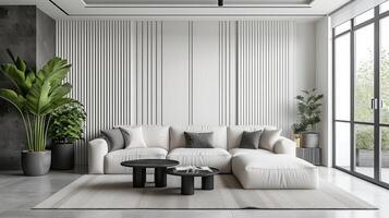 AI generated Striped gypsum panels in a modern interior photo