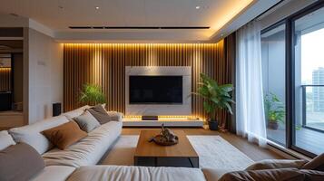 AI generated Striped gypsum panels in a modern interior photo