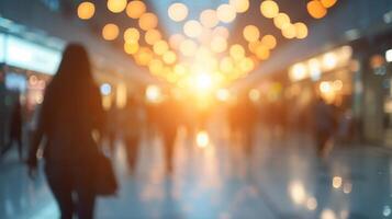 AI generated A Casual Business Environment with Blurred Figures and Bokeh Background photo
