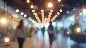 AI generated A Casual Business Environment with Blurred Figures and Bokeh Background photo