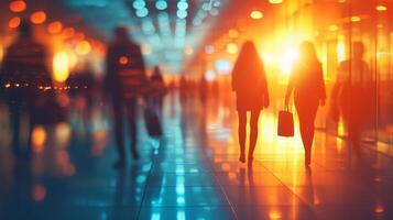 AI generated A Casual Business Environment with Blurred Figures and Bokeh Background photo