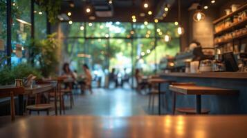 AI generated A Casual Business Environment with Blurred Figures and Bokeh Background photo