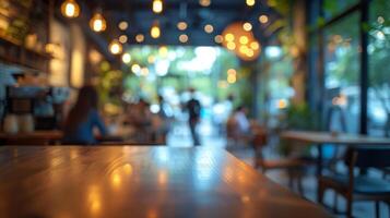AI generated A Casual Business Environment with Blurred Figures and Bokeh Background photo