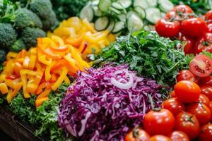 AI generated A colorful array of fresh vegetables artfully arranged on a plate photo